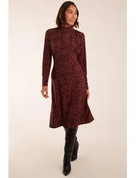 Ruched Front Frill Cuff Midi Dress