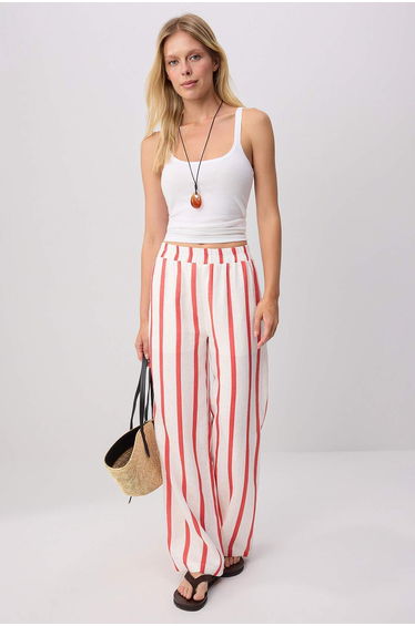 White Striped 100% Linen Trousers