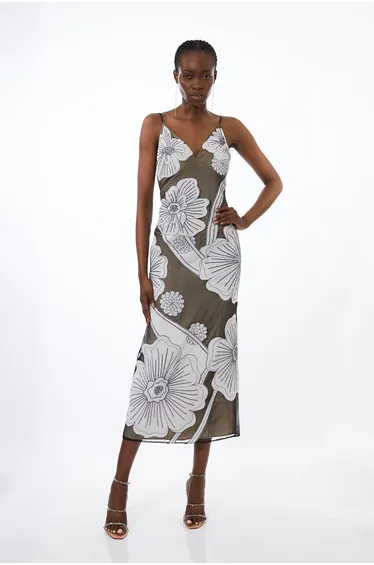 Applique Organdie Woven Midi Dress
