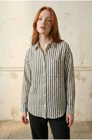 MY FASHION Striped Button-Up Shirt