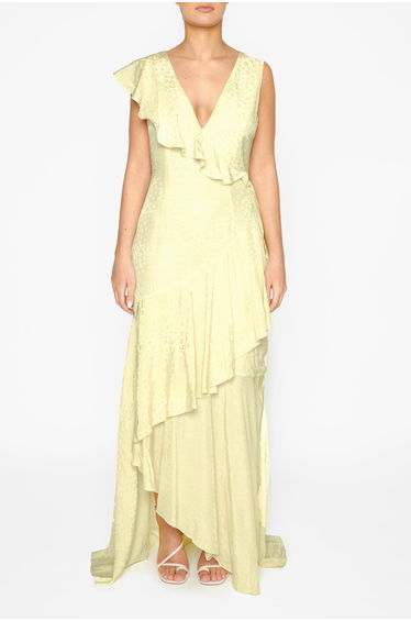 Abigail Pale-Yellow Ruffle Maxi-Dress
