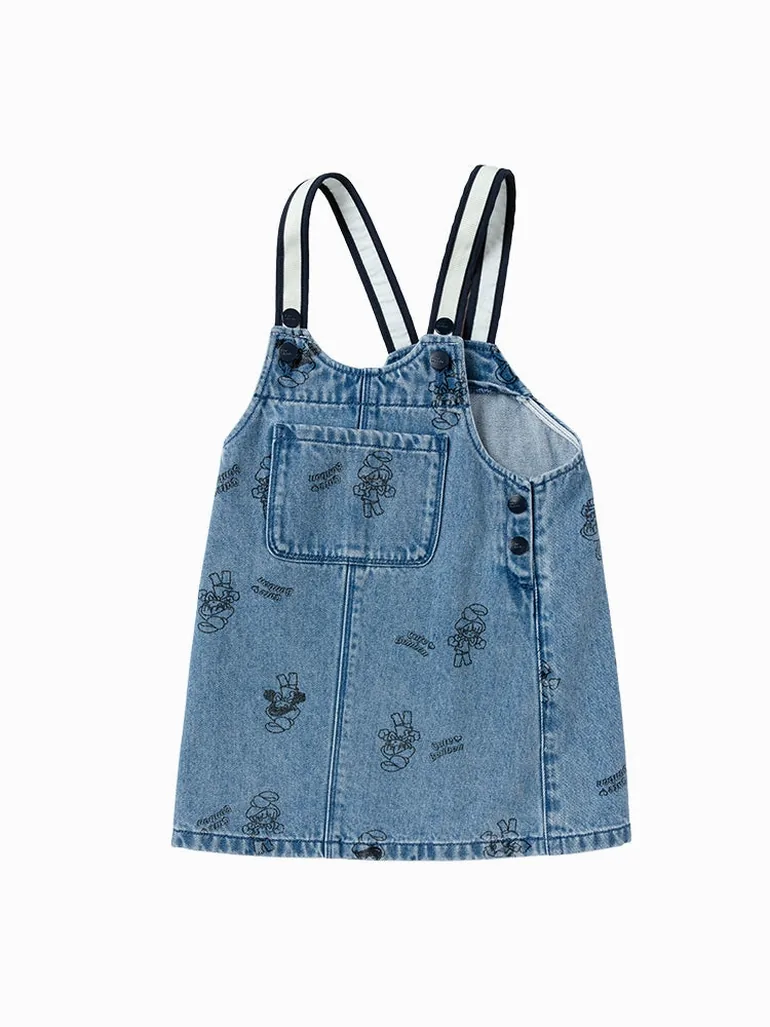 Girls' Printed Denim Dress - 3