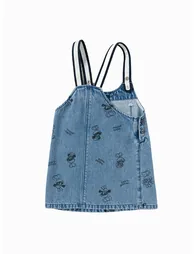 Girls' Printed Denim Dress - 4