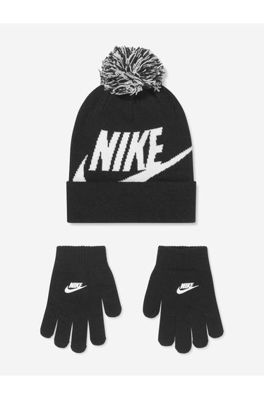 Nike Boys Swoosh Pom Beanie And Gloves Set in Black