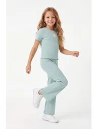 Light Mint Embroidered Knitted Bottom - Top Set - 1