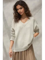 Thick Knit V-neck Sweater - 4