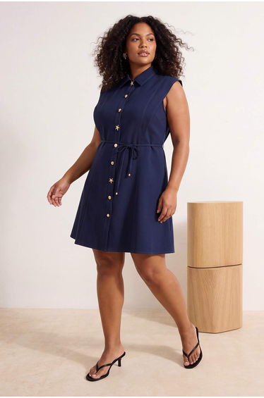 Navy Blue Terrycotton Woven Large Size Dress