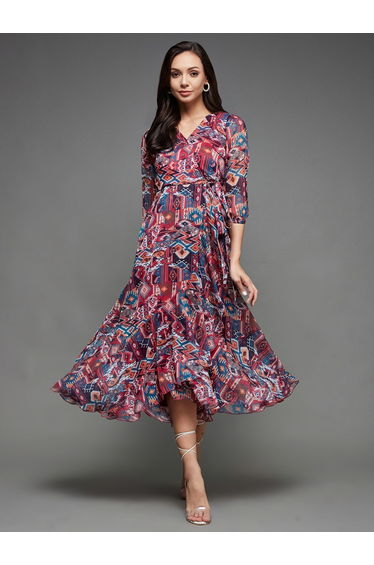 Multi All Over Print A-Line Maxi Dress