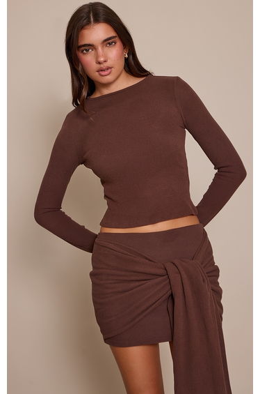 Brown Soft Brushed Long Sleeve Long Top