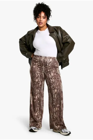 Plus Mixed Animal Print Wide Leg trousers - snake