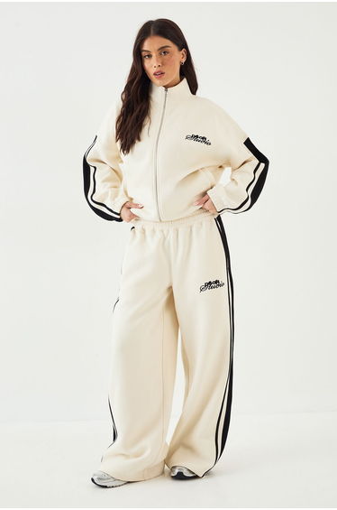 DSGN Studio Side Stripe Funnel Neck Oversized Bomber Sweatshirt - cream