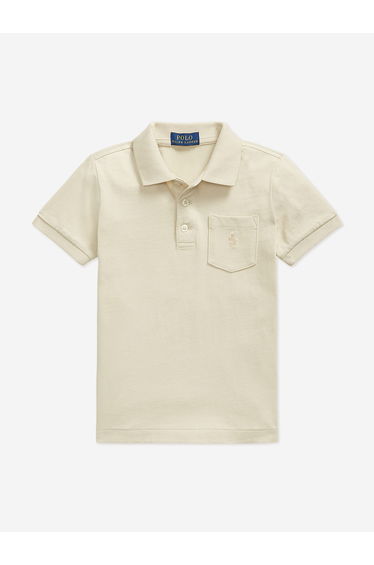 Ralph Lauren Boys Jersey Pocket Polo Shirt in Beige