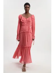 Ruffle Front Crinkle Georgette Woven Maxi Dress