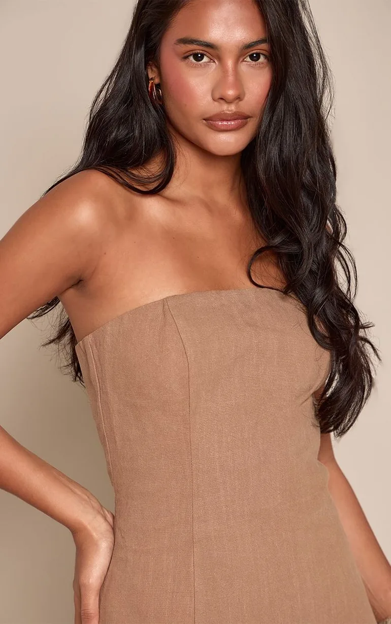 Mushroom Premium Linen Longline Bandeau Top Co-ord - 1