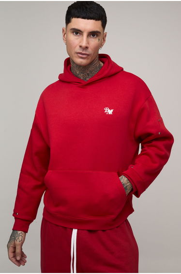 Tall Oversized Boxy BM Panelled Hoodie - red