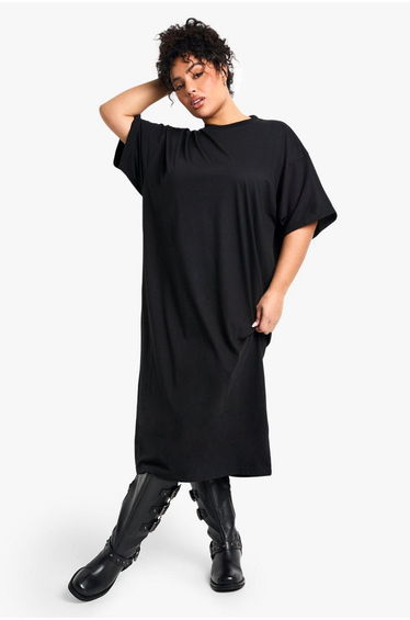 plus oversized midi t-shirt dress - black