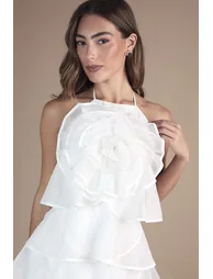 Corsage Trim Layered Halter Neck bridal Mini Dress - 2