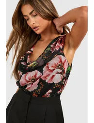 Floral Chiffon Cowl Cami - red - 3