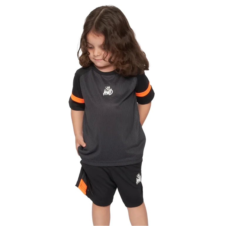 Kings Will Dream Childrens/Kids Zadar T-Shirt & Shorts Set - Black/Shocking Orange - 1