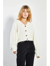 Glamorous Bone White button Front Knit Cardigan