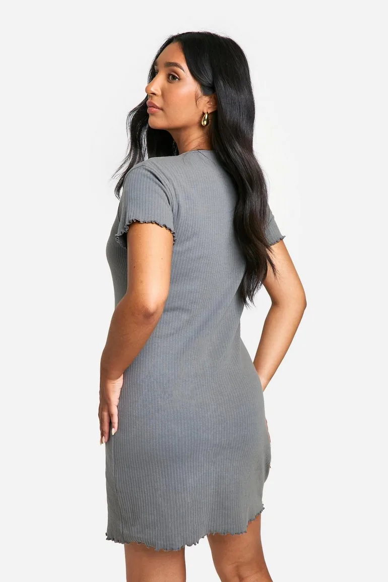Maternity Ribbed Button Down Nightie - charcoal - 2