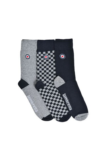 Lambretta Mens Checked Socks (Pack of 3) - Grey/Navy