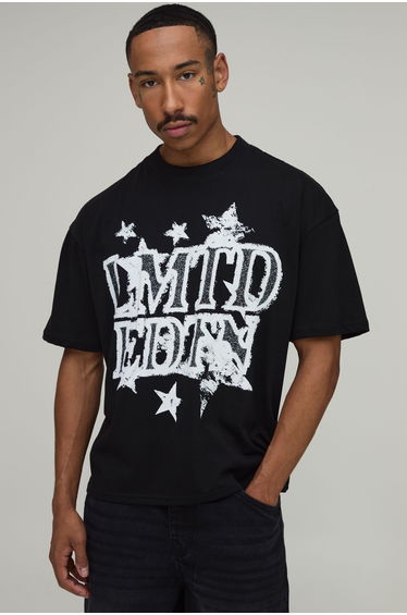 Black Oversized Boxy Limited Edition Star Print T-Shirt - black