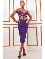 City Goddess Cut Out Ruched Midi With Drawstring - Purple