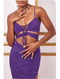 City Goddess Cut Out Ruched Midi With Drawstring - Purple - 2