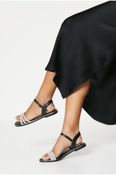 Wide Fit Fern Embellished Flat Sandals