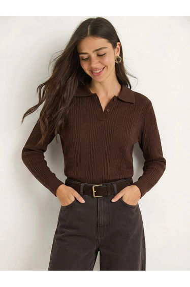 LUCCI Textured Polo Collar Sweater