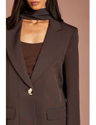 Oversized Blazer With Scarf Detail - 2