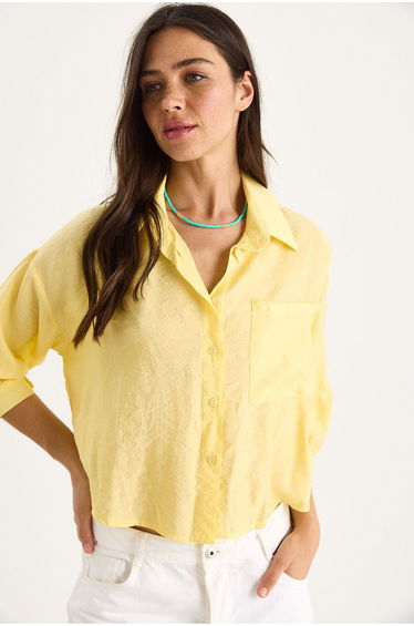 LUCCI Textured Crop Shirt with Button Closure and Pocket