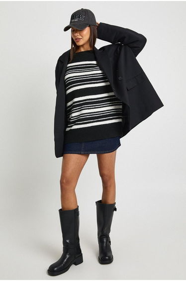 Oversized Soft Knit Stripe Jumper - black