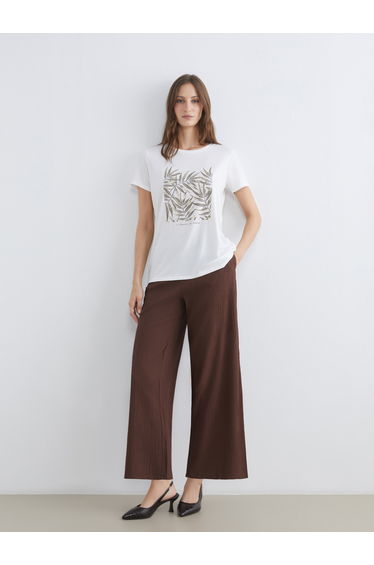 Textured Women's Trousers with Elastic Waistband