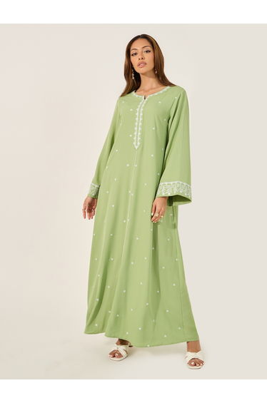 Embroidered Notch Neck A-Line Jalabyia
