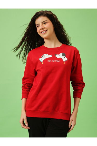 Red Graphic Print Cotton Sweatshirt