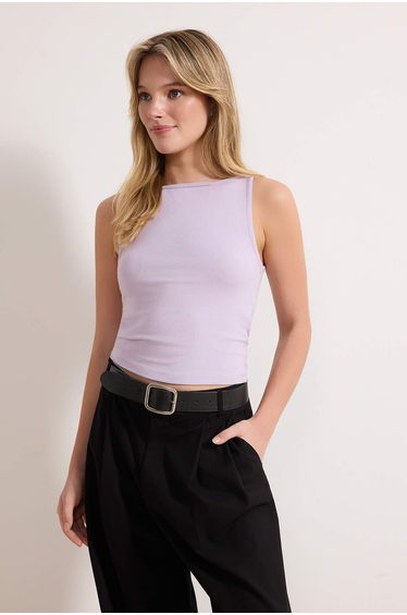 Lilac Strappy Fitted/Fitted Stretch Knit Blouse