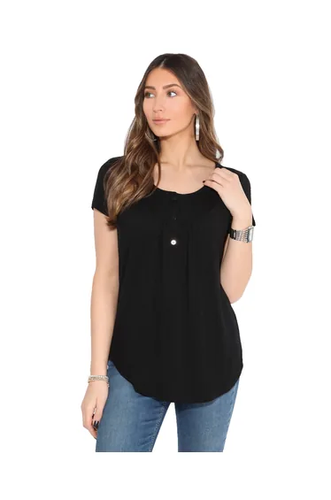 Short Sleeve Button Front Flared Top