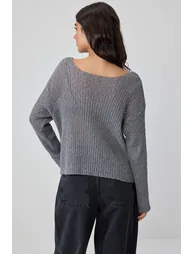 Anthracite Summer Special Yarn Cotton Wide Fit Knitwear Sweater - 3