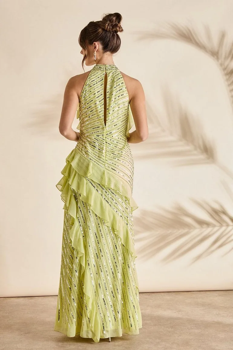 Embellished Corsage Sequin Frill Maxi Dress - 2