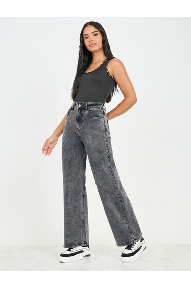 Acid Wash Straight Fit High Rise Jeans