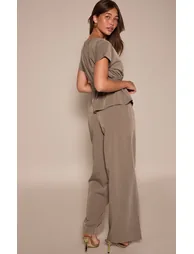 Khaki High Neck Peplum Jumpsuit - 1