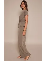 Khaki High Neck Peplum Jumpsuit - 2