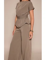 Khaki High Neck Peplum Jumpsuit - 3