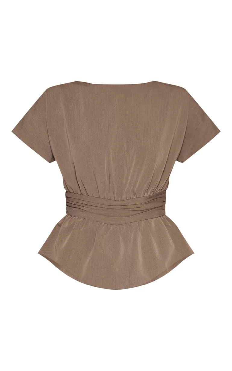 Khaki High Neck Peplum Jumpsuit - 4