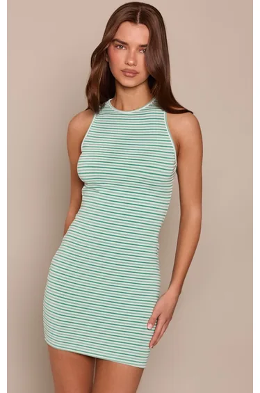 Green Striped Racer Bodycon Dress