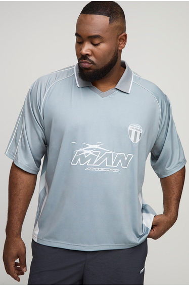 Plus Oversized Boxy MAN Sports Top - grey