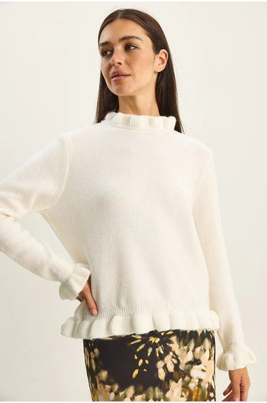 LUCCI Frilly Half Turtleneck Buttoned Knit Sweater