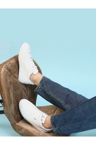White Solid Lace Up Sneakers